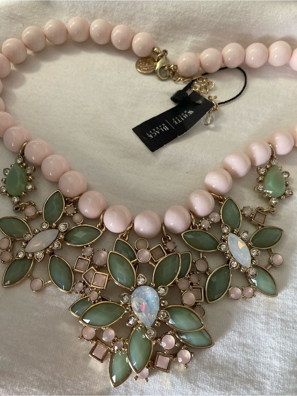 White House Black Market Flowers Bib Pink Beads Statement Necklace